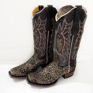 Elegant Black and Brown Heeled Boots